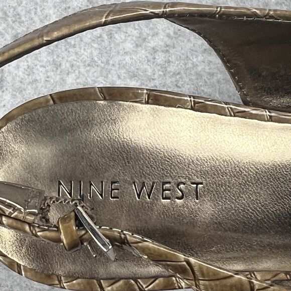 Nine West Sharina Heels Womens 8M Gold Croc Slingback Peep Toe Platform Dress - Picture 9 of 12